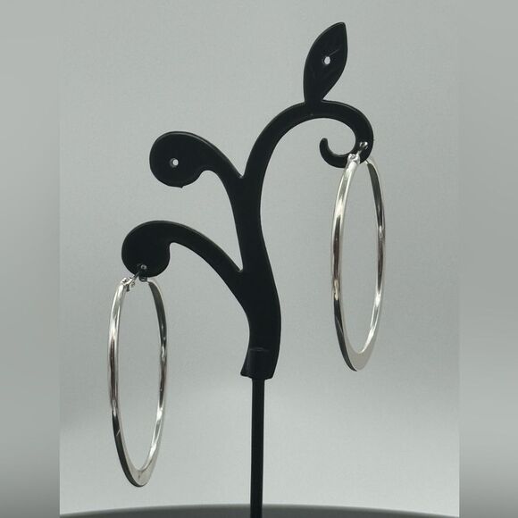 Ear Sense  Silver Tone 1 1/2 inch Hoop Earrings - Picture 1 of 4